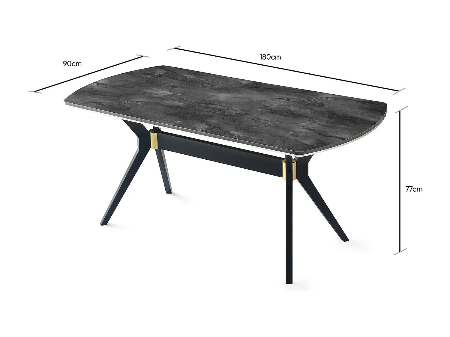 Table à manger Fotka 180cm Bois Effet marbre Noir et Or