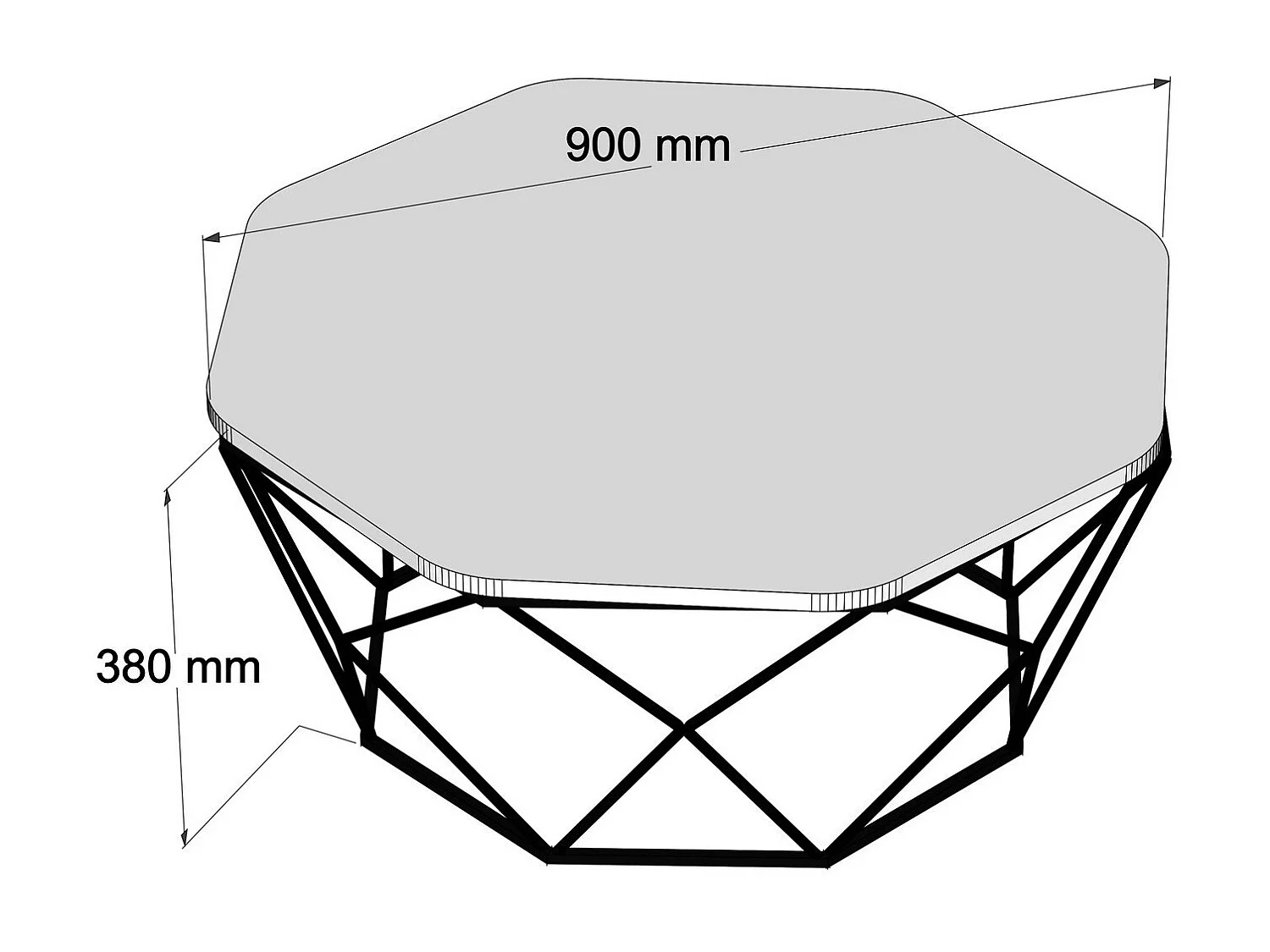 Achthoekige salontafel in licht eikenhout en zwart stalen poten Diva 90 cm