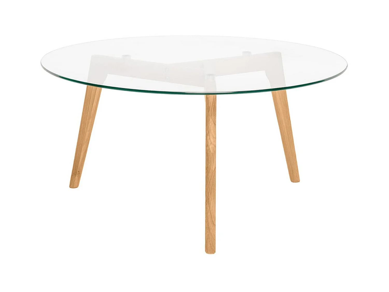 Table basse ronde verre trempé et bois naturel Fiord 90cm