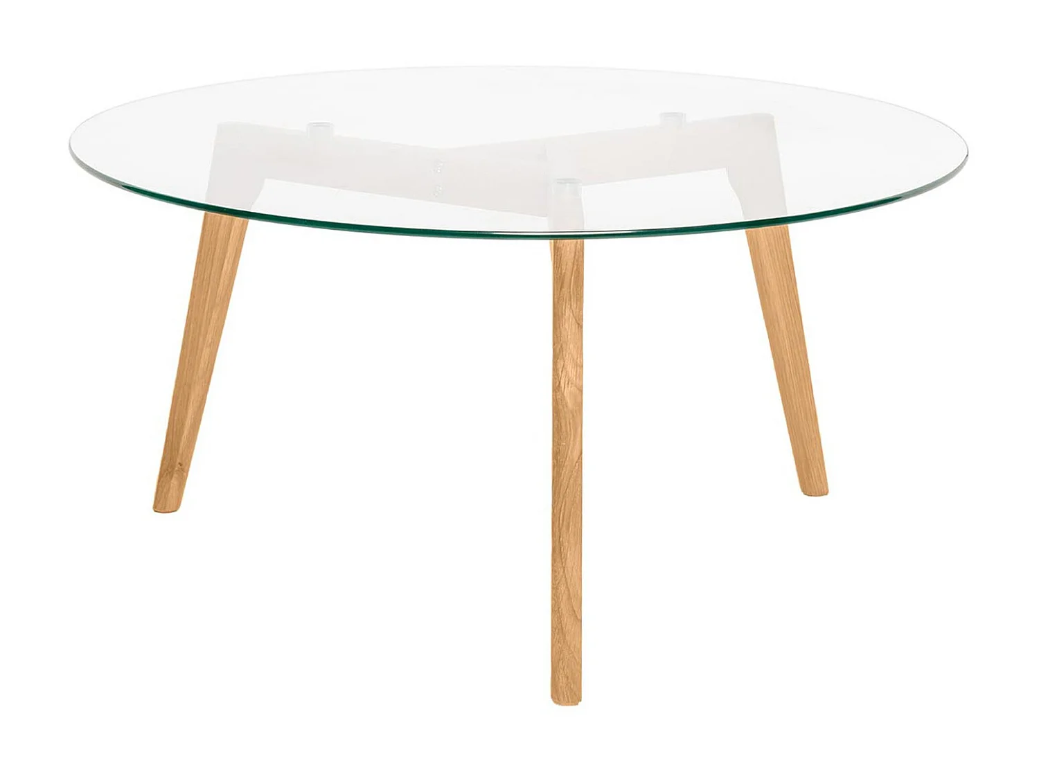 Table basse ronde verre trempé et bois naturel Fiord 90cm