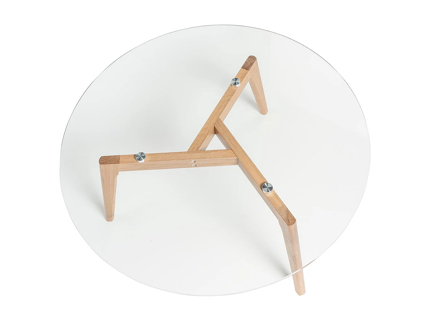 Table basse ronde verre trempé et bois naturel Fiord 90cm