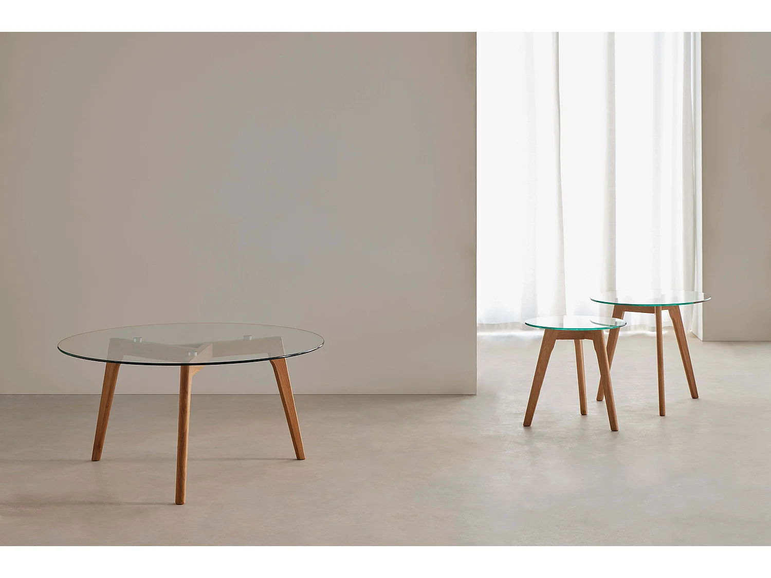 Table basse ronde verre trempé et bois naturel Fiord 90cm