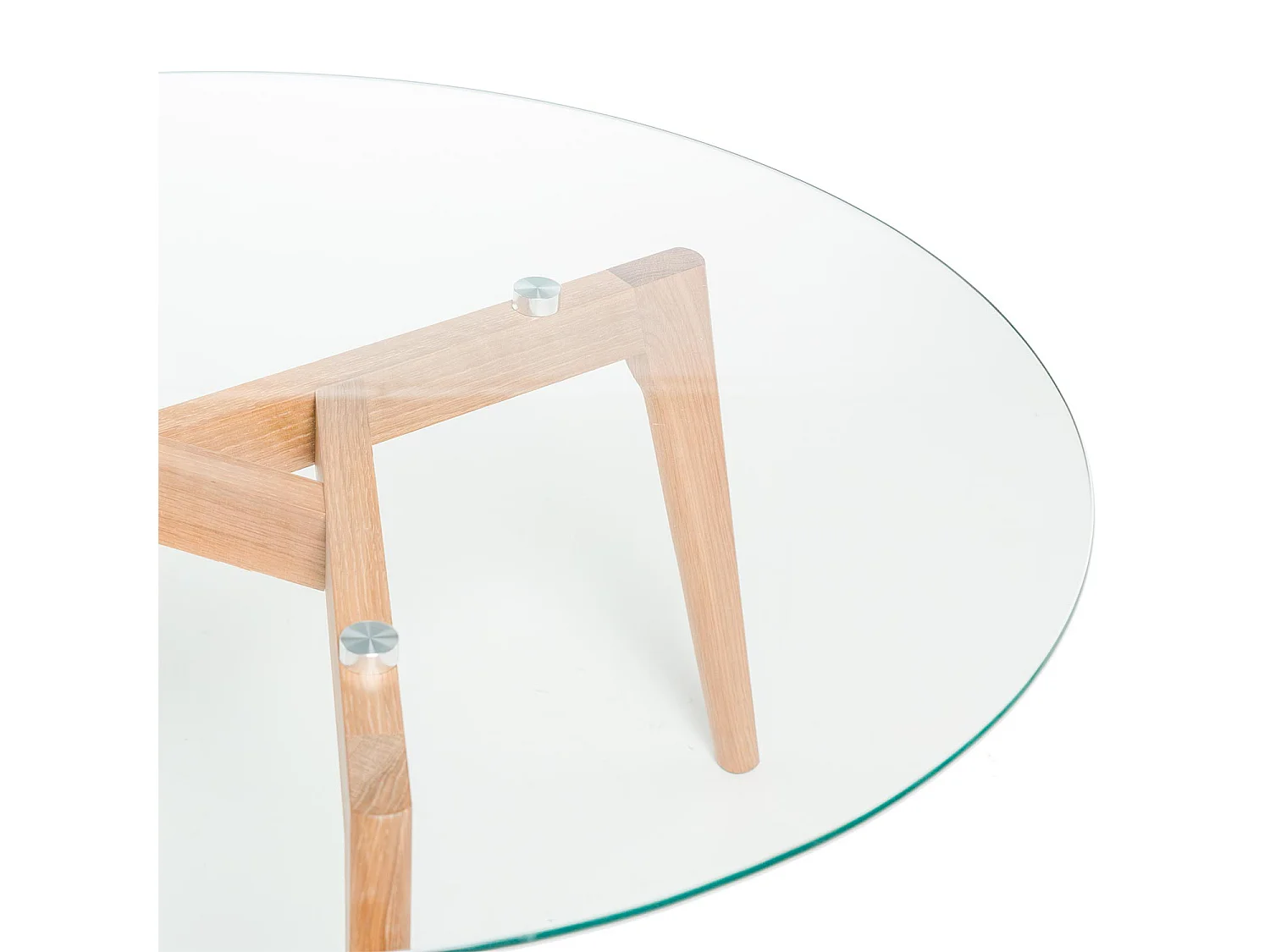 Table basse ronde verre trempé et bois naturel Fiord 90cm