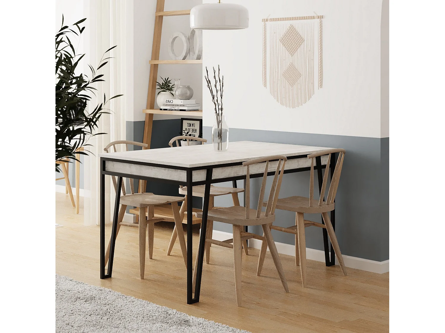 Table à manger extensible Atyps Bois Blanc et Métal Noir