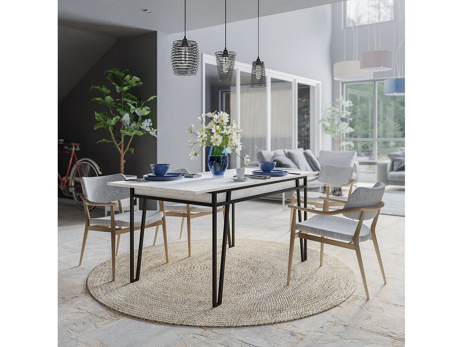 Table à manger extensible Atyps Bois Blanc et Métal Noir