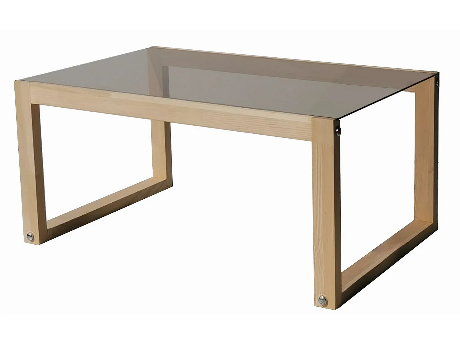 Petite table basse en bois massif naturel et plateau en verre trempé Darone 85cm