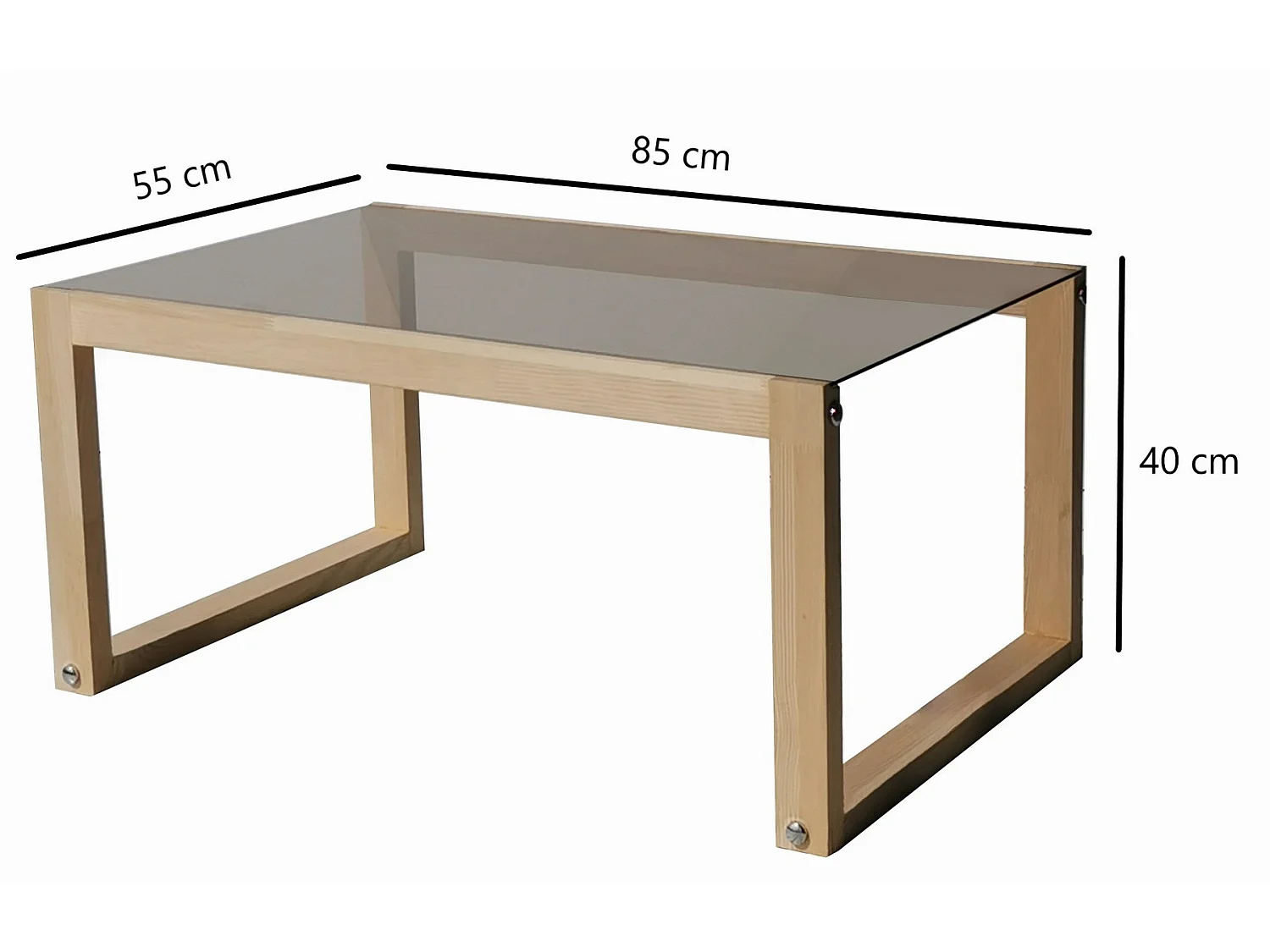 Petite table basse en bois massif naturel et plateau en verre trempé Darone 85cm