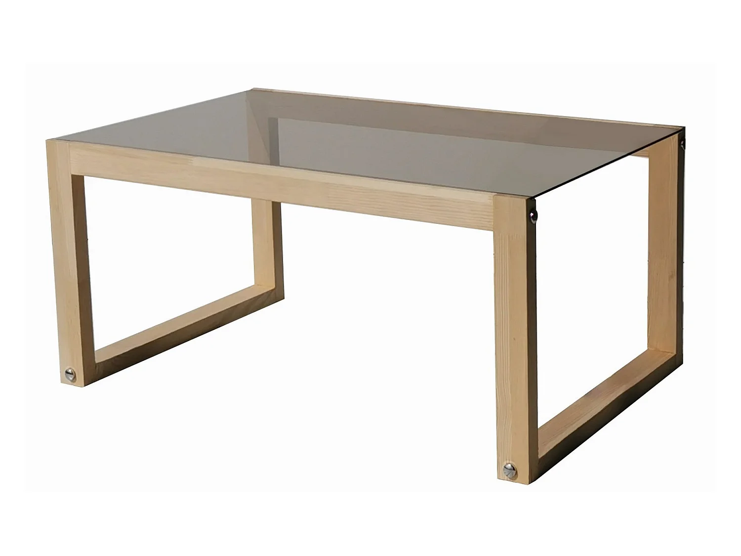 Petite table basse en bois massif naturel et plateau en verre trempé Darone 85cm