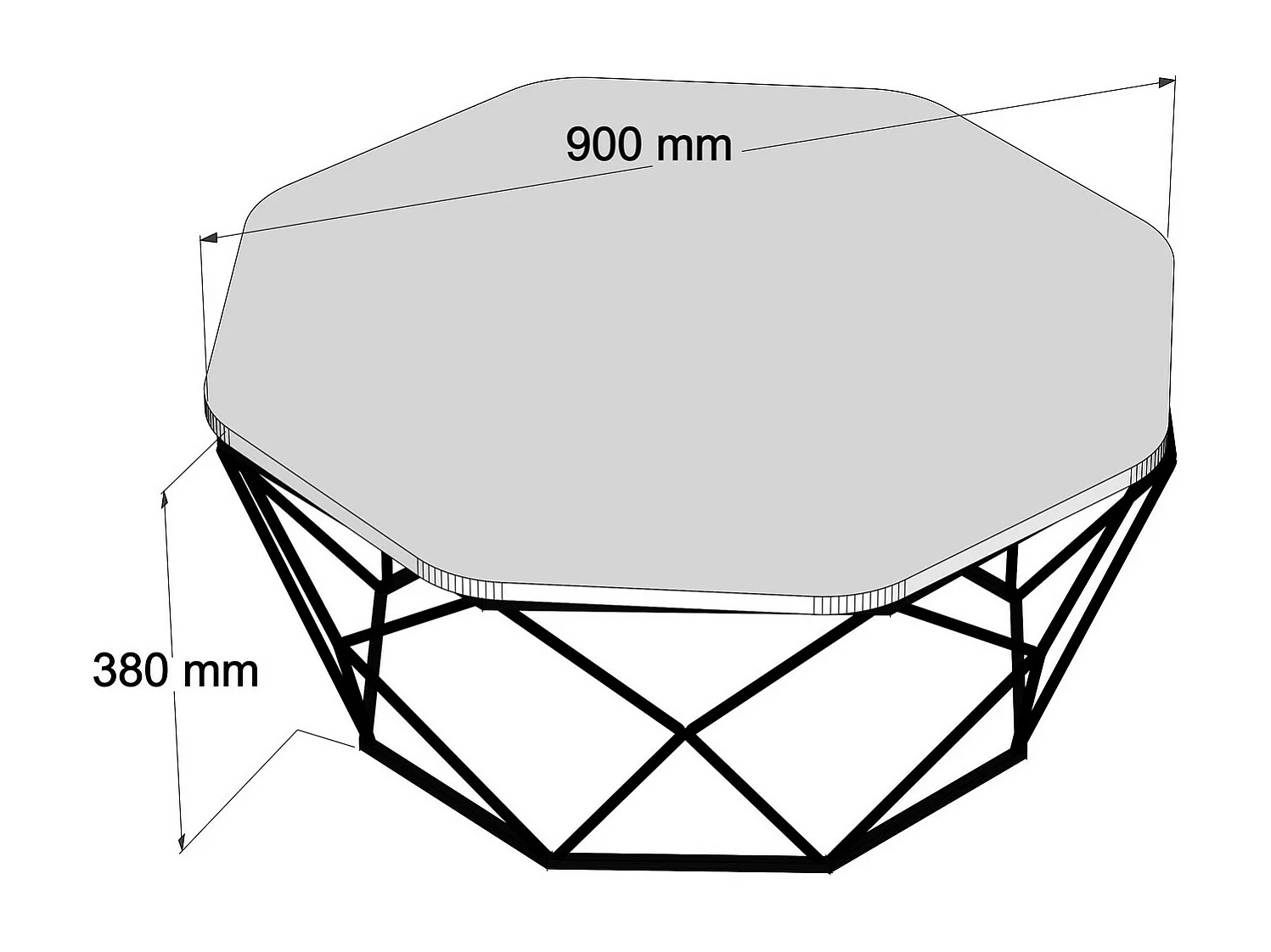 Table basse octogonale bois blanc et pieds acier noir Diva 90cm