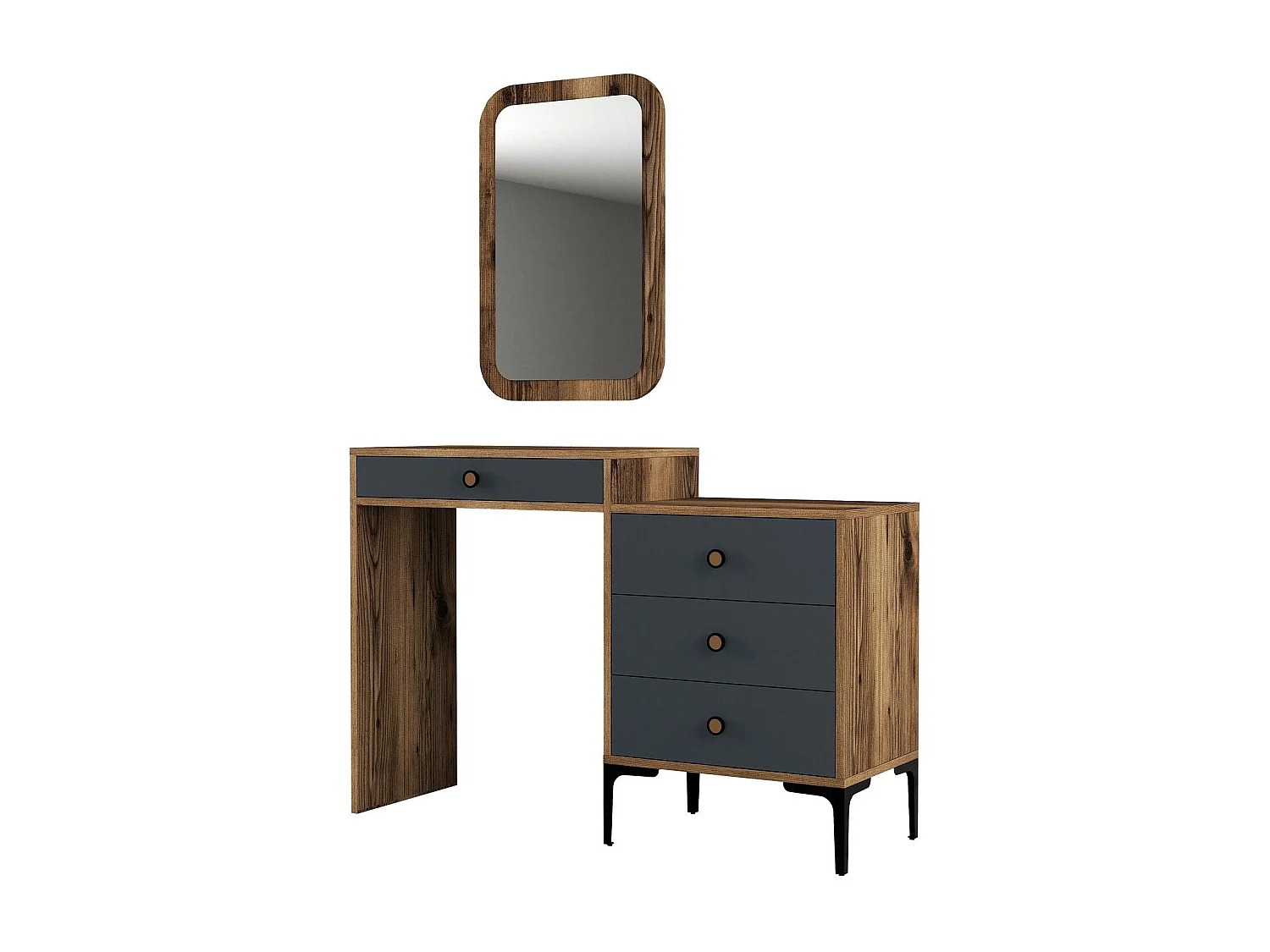 Coiffeuse 4 tiroirs avec miroir mural Secondo Bois et Anthracite