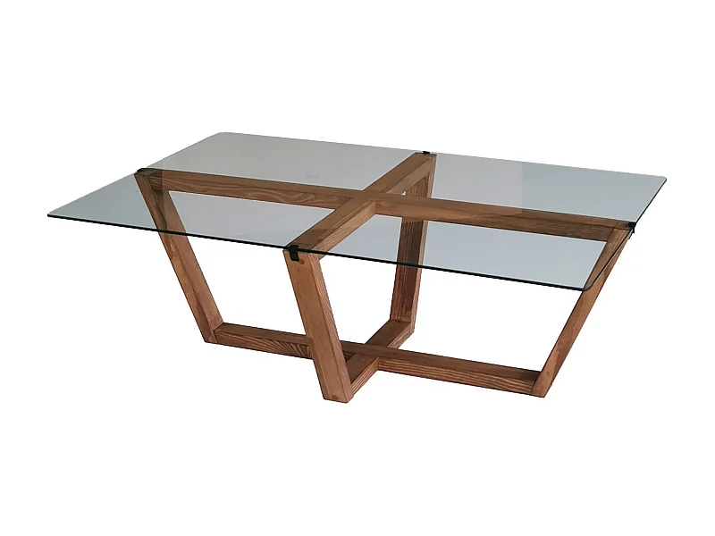 Mesa de café Kailua 1182, Nogal, 35x65x105cm, Vidrio templado, Angular