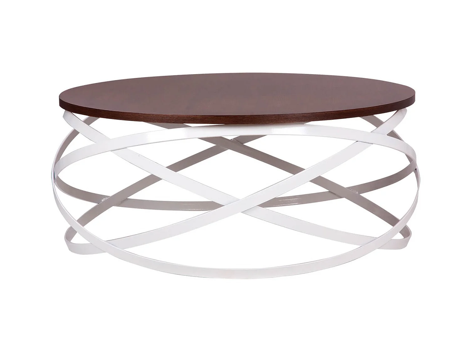 Table basse ronde design bois noyer et métal blanc Klikar 80cm