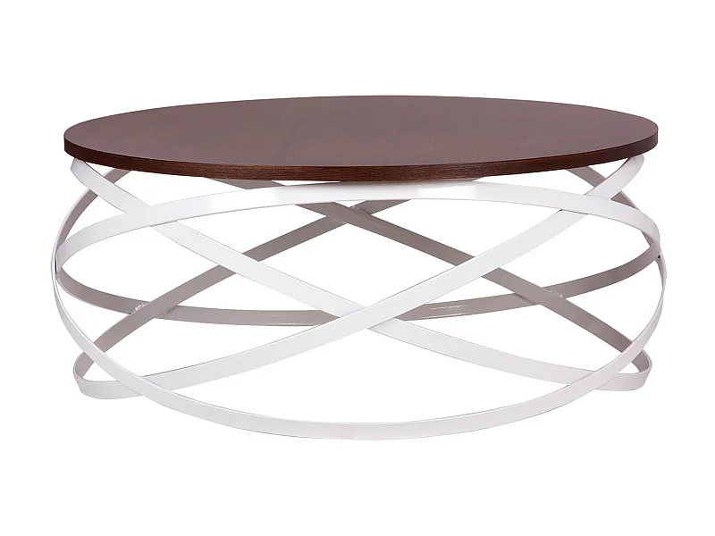 Table basse ronde design bois noyer et métal blanc Klikar 80cm