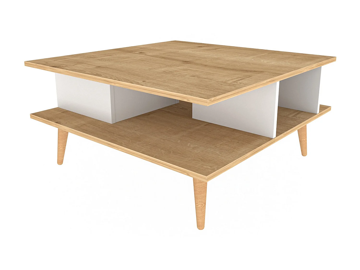 Table basse carrée chêne clair et blanc Valika 89cm