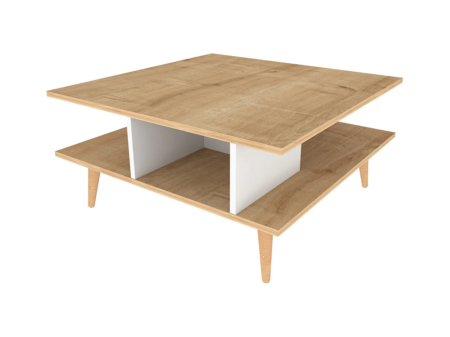 Table basse carrée chêne clair et blanc Valika 89cm