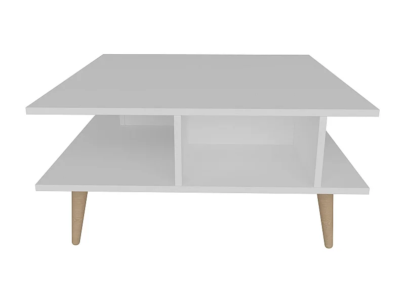 Table basse carrée style scandinave blanc et naturel Valika 89cm