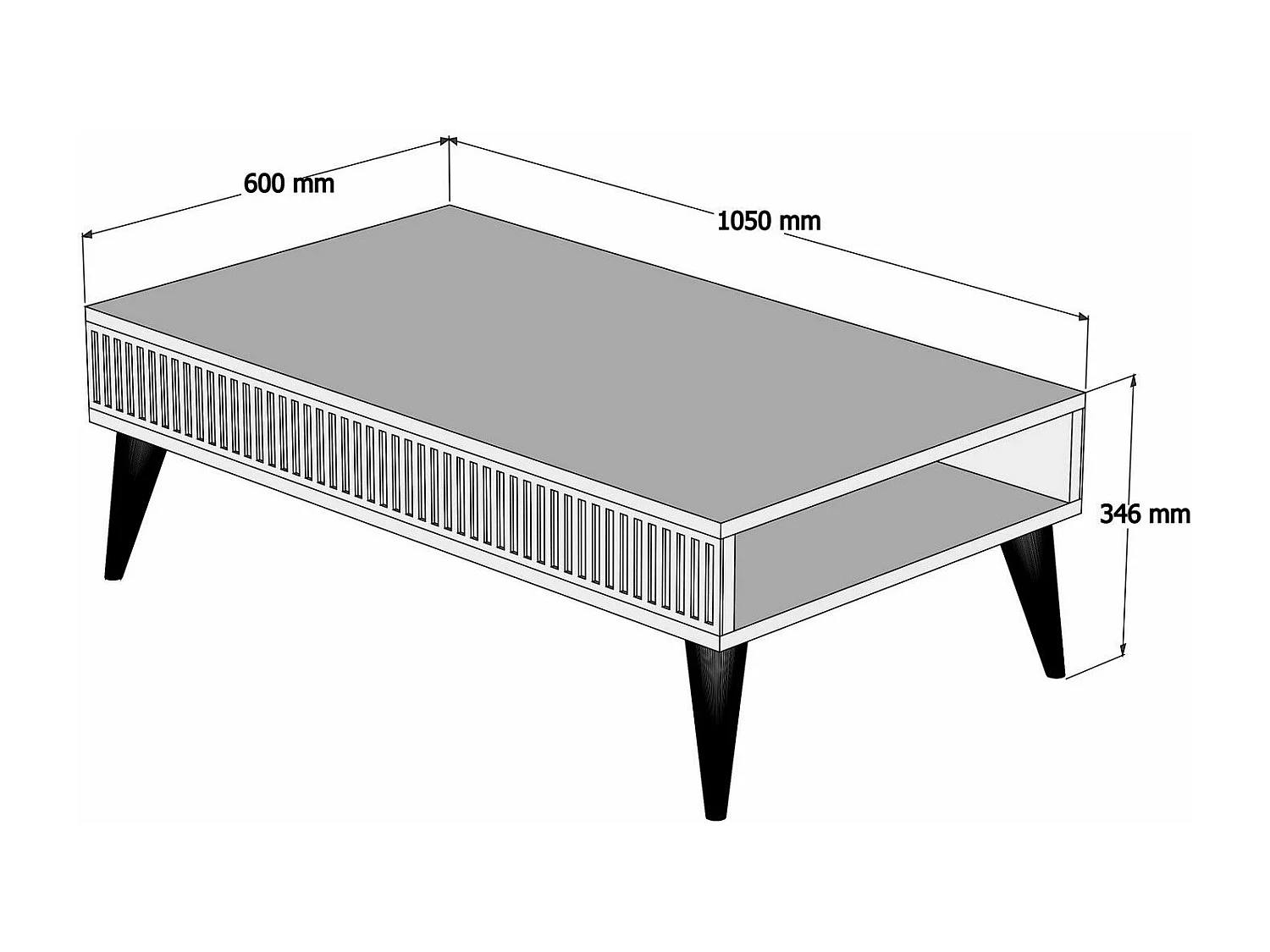 Salontafel in walnoot en zwart marmereffect hout met opbergruimte Roma 105 cm