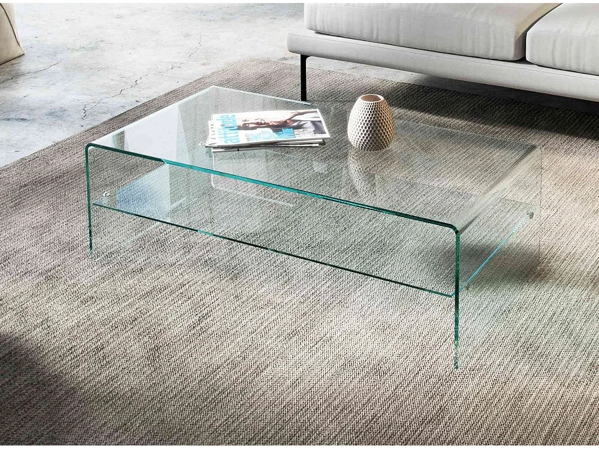 Table basse verre trempé 2 niveaux Tikane 110cm
