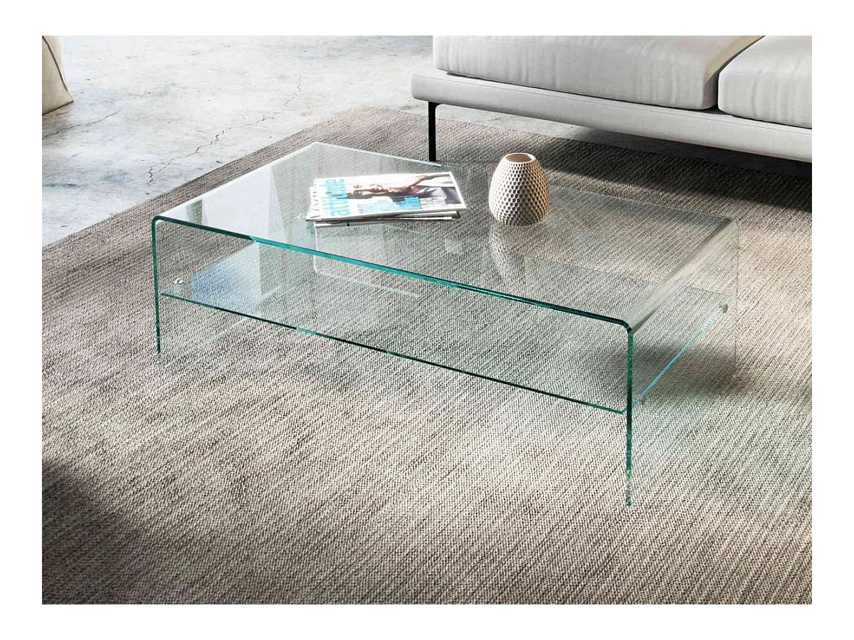 Table basse verre trempé 2 niveaux Tikane 110cm