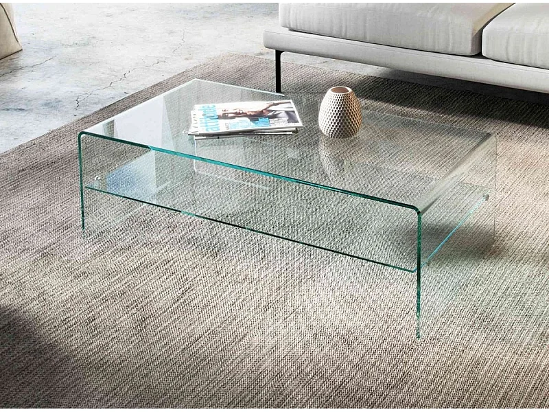 Table basse verre trempé 2 niveaux Tikane 110cm