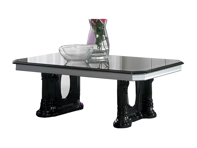 Table basse rectangulaire bois vernis laqué brillant noir et gris Vinza 130cm