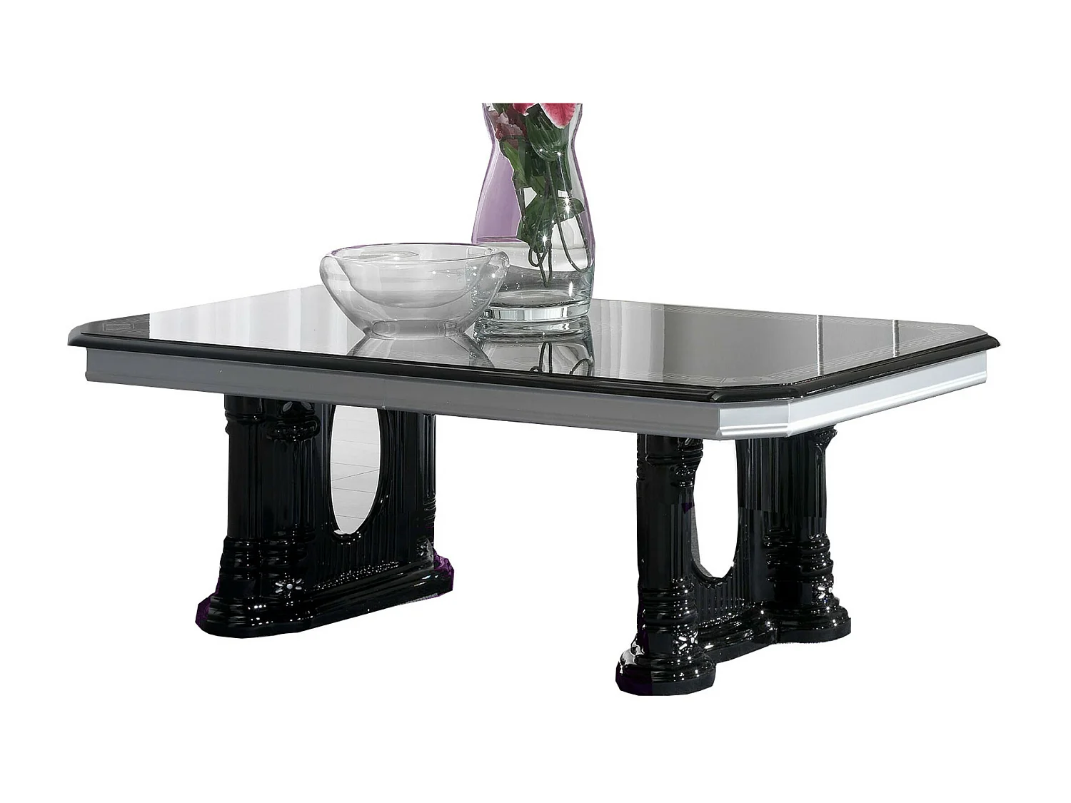 Table basse rectangulaire bois vernis laqué brillant noir et gris Vinza 130cm