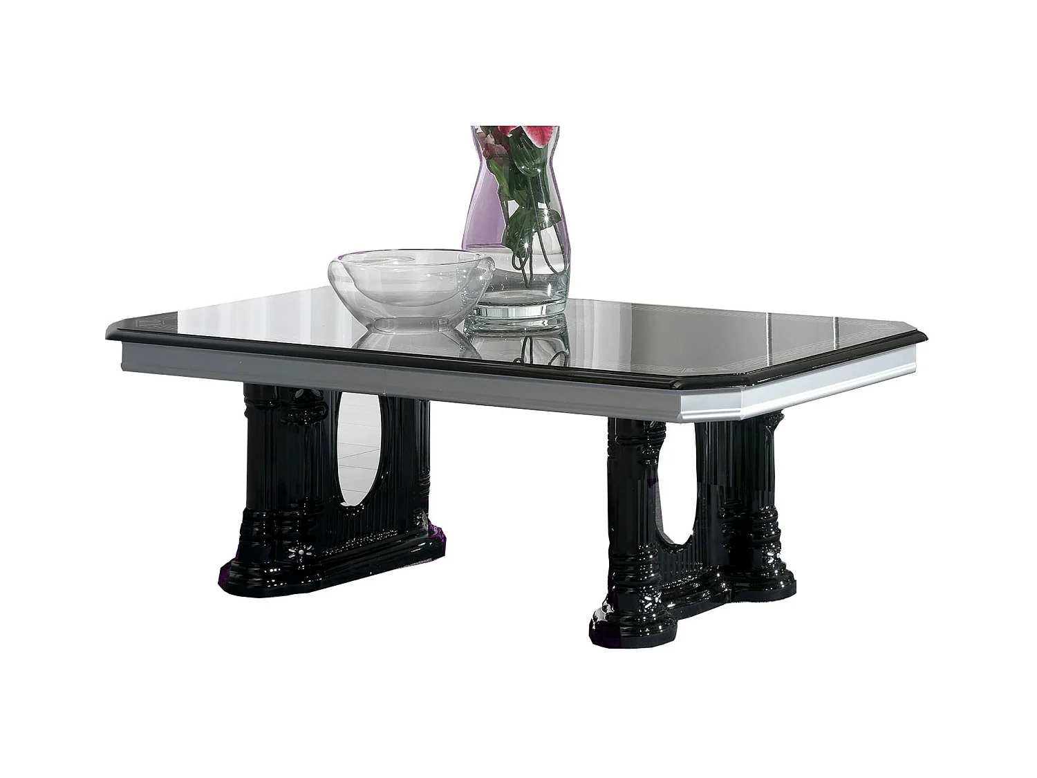 Table basse rectangulaire bois vernis laqué brillant noir et gris Vinza 130cm
