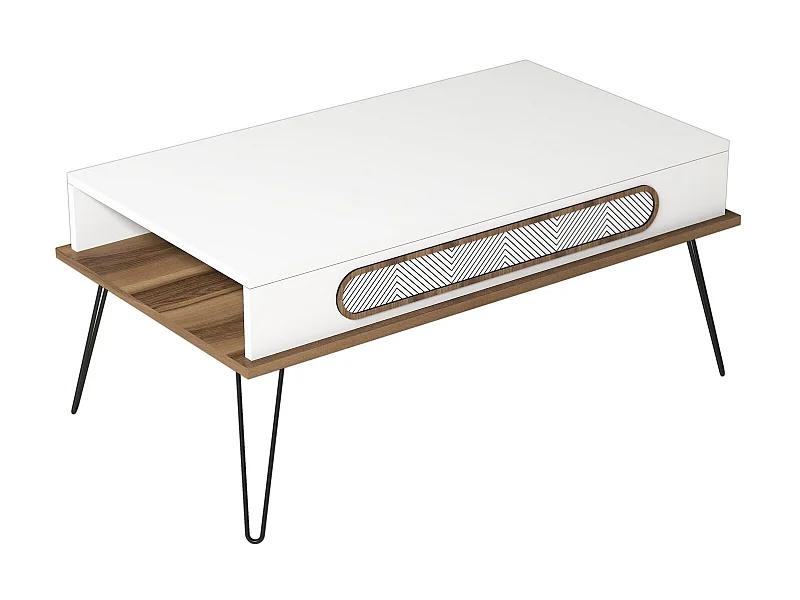 Table basse bois blanc et pieds acier noir Koban 105cm