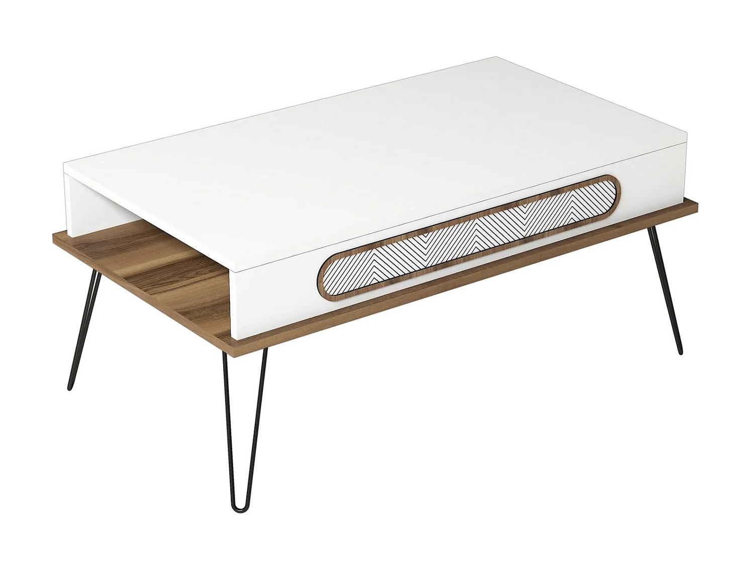 Table basse bois blanc et pieds acier noir Koban 105cm