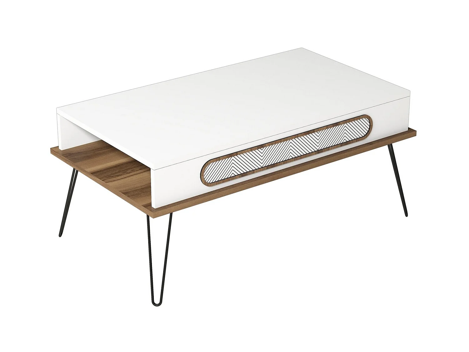 Table basse bois blanc et pieds acier noir Koban 105cm