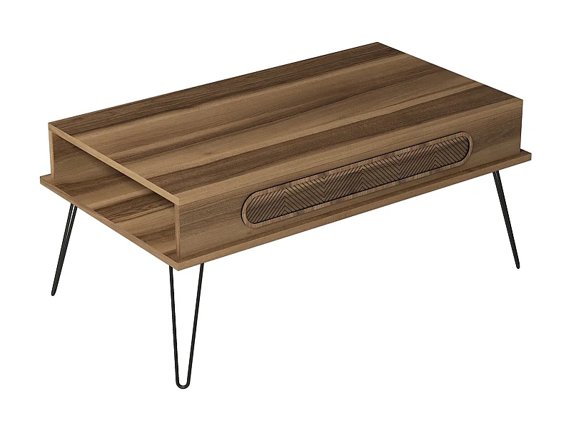 Table basse bois marron et pieds acier noir Koban 105cm