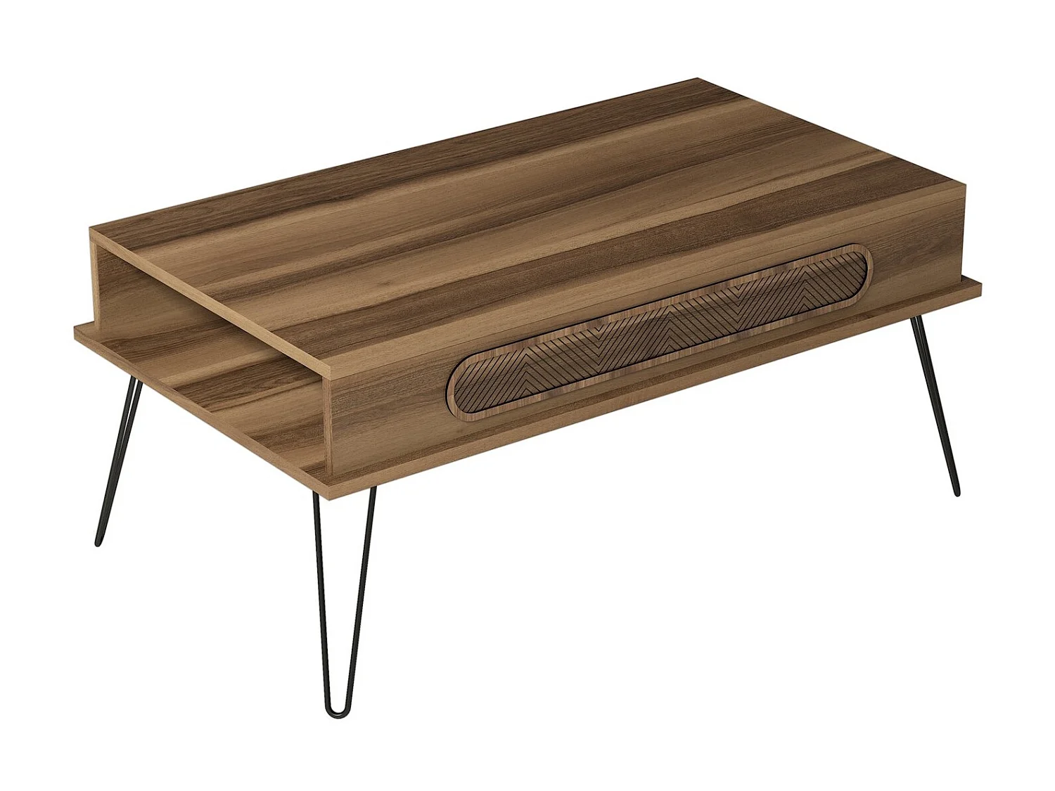 Table basse bois marron et pieds acier noir Koban 105cm