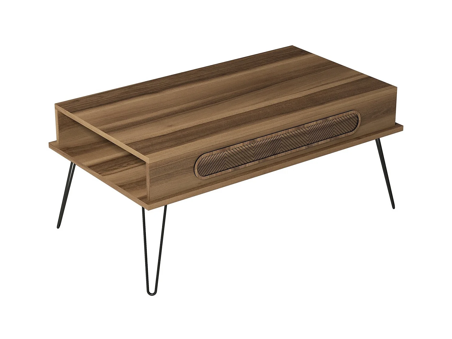 Table basse bois marron et pieds acier noir Koban 105cm