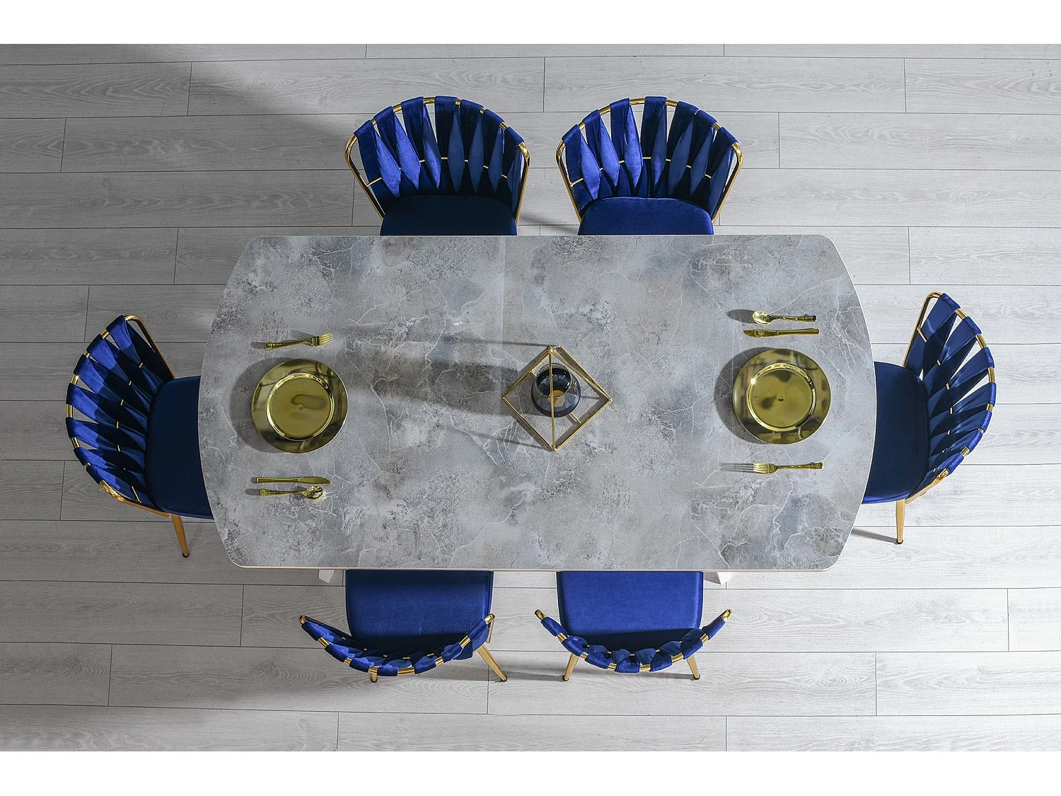 Kibona houten eettafel met wit marmereffect, 180 cm