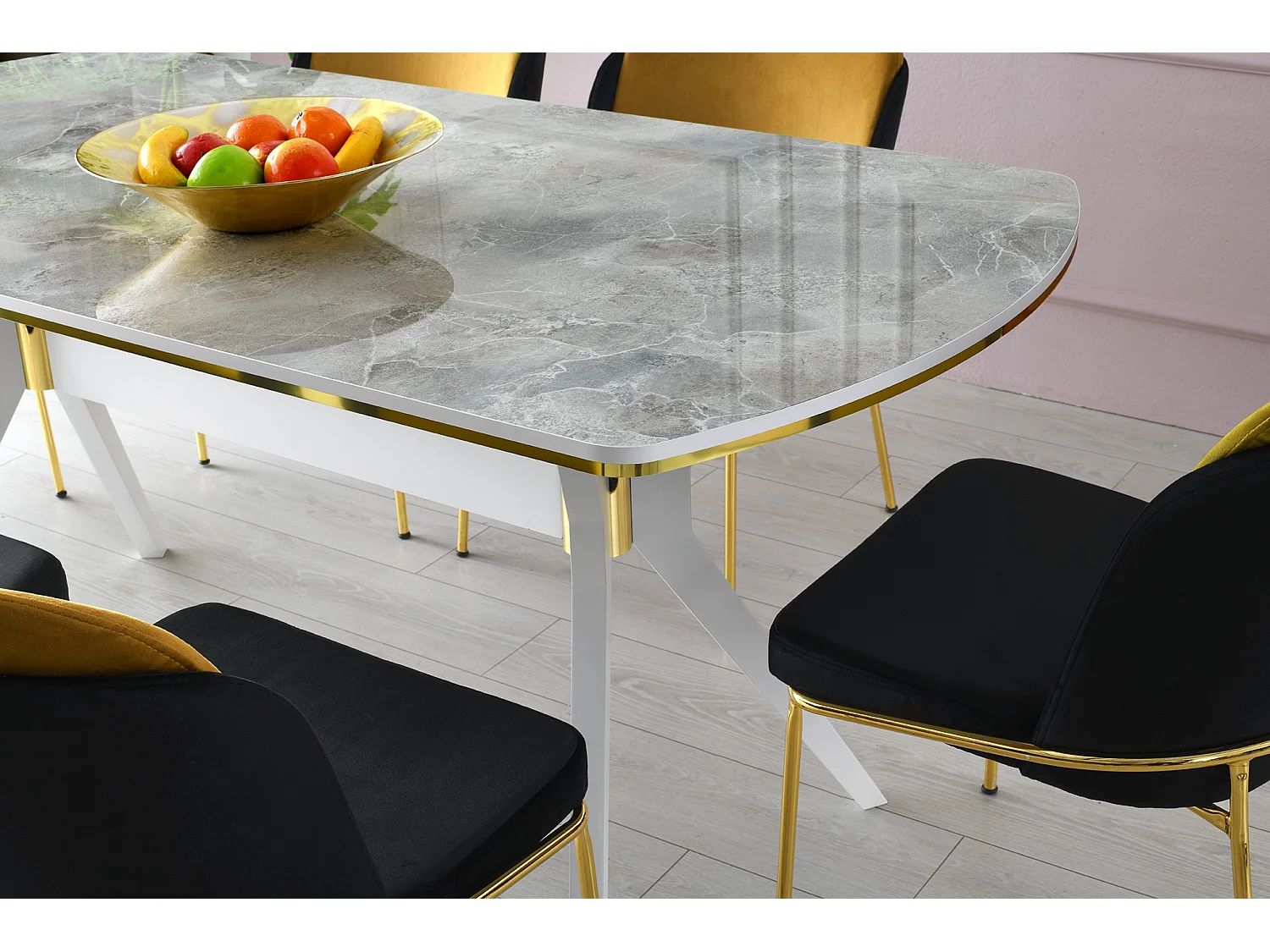 Kibona houten eettafel met wit marmereffect, 180 cm