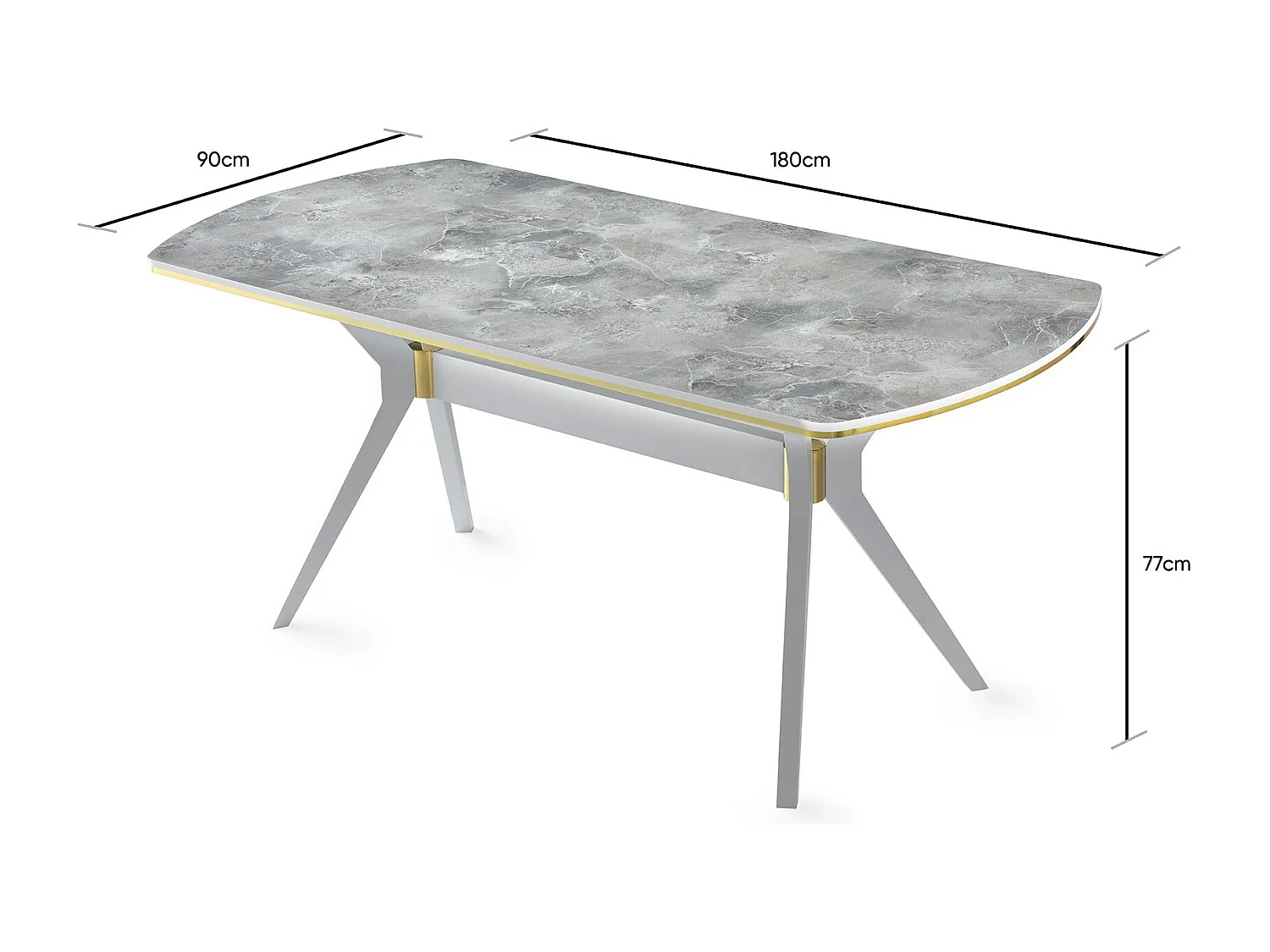 Kibona houten eettafel met wit marmereffect, 180 cm