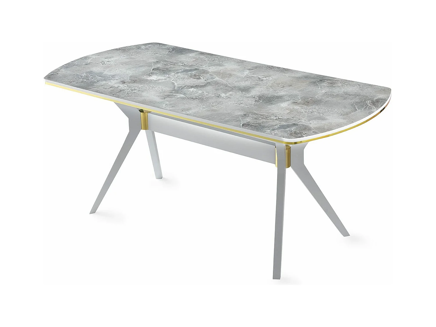 Table à manger Fotka 180cm Bois Effet marbre Blanc et Or