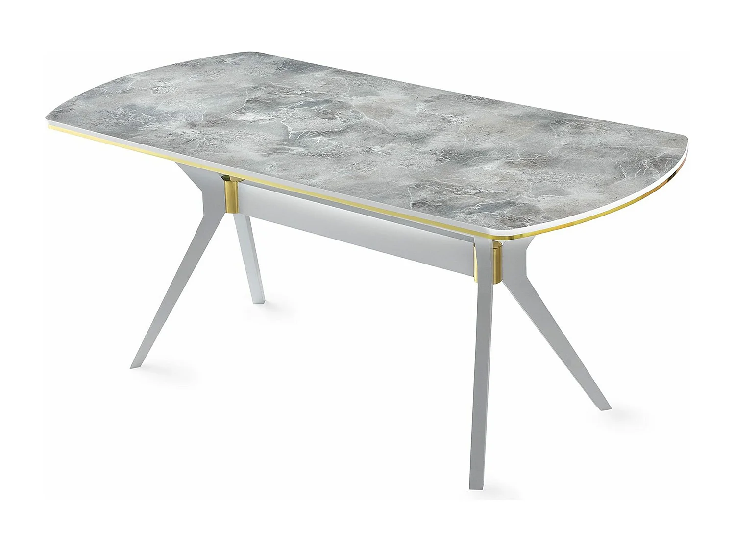 Table à manger Fotka 180cm Bois Effet marbre Blanc et Or