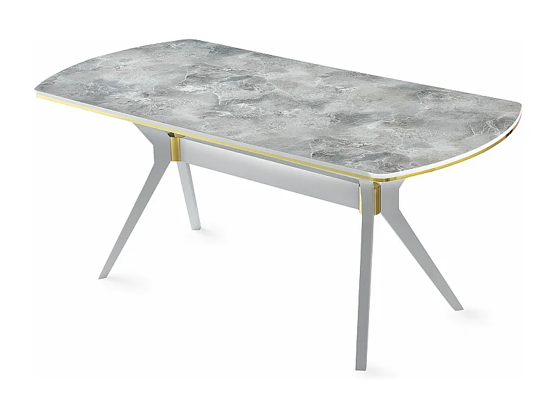 Table à manger Fotka 180cm Bois Effet marbre Blanc et Or