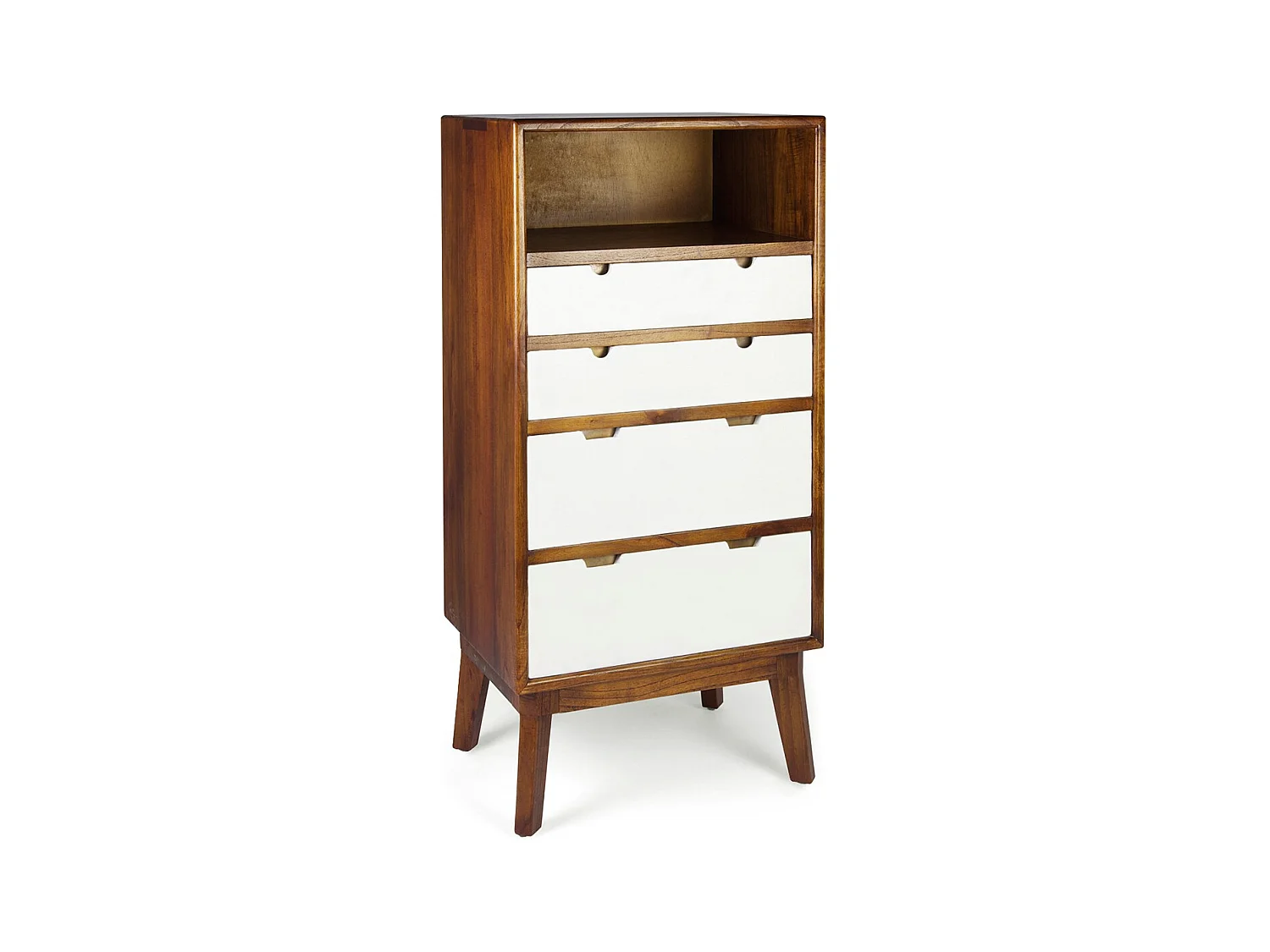 Commode haute 4 tiroirs et 1 niche bois massif de mindi Kretos 60cm