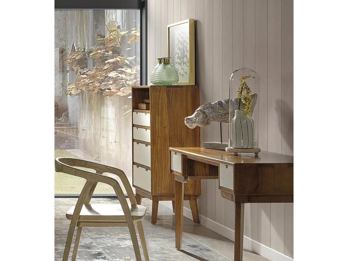 Commode haute 4 tiroirs et 1 niche bois massif de mindi Kretos 60cm