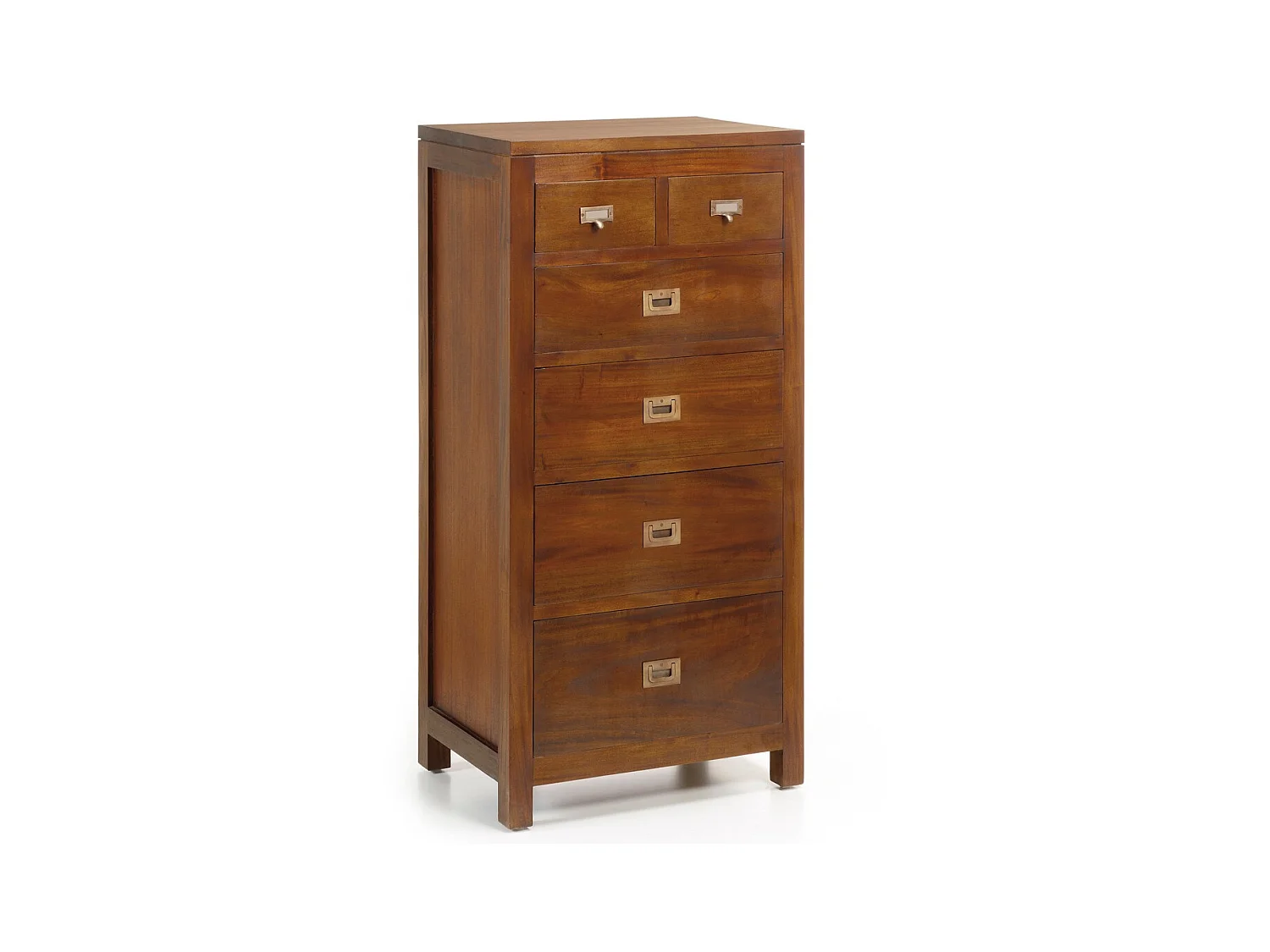 Chiffonnier colonial 6 tiroirs en bois d'acajou massif Falkane 60cm
