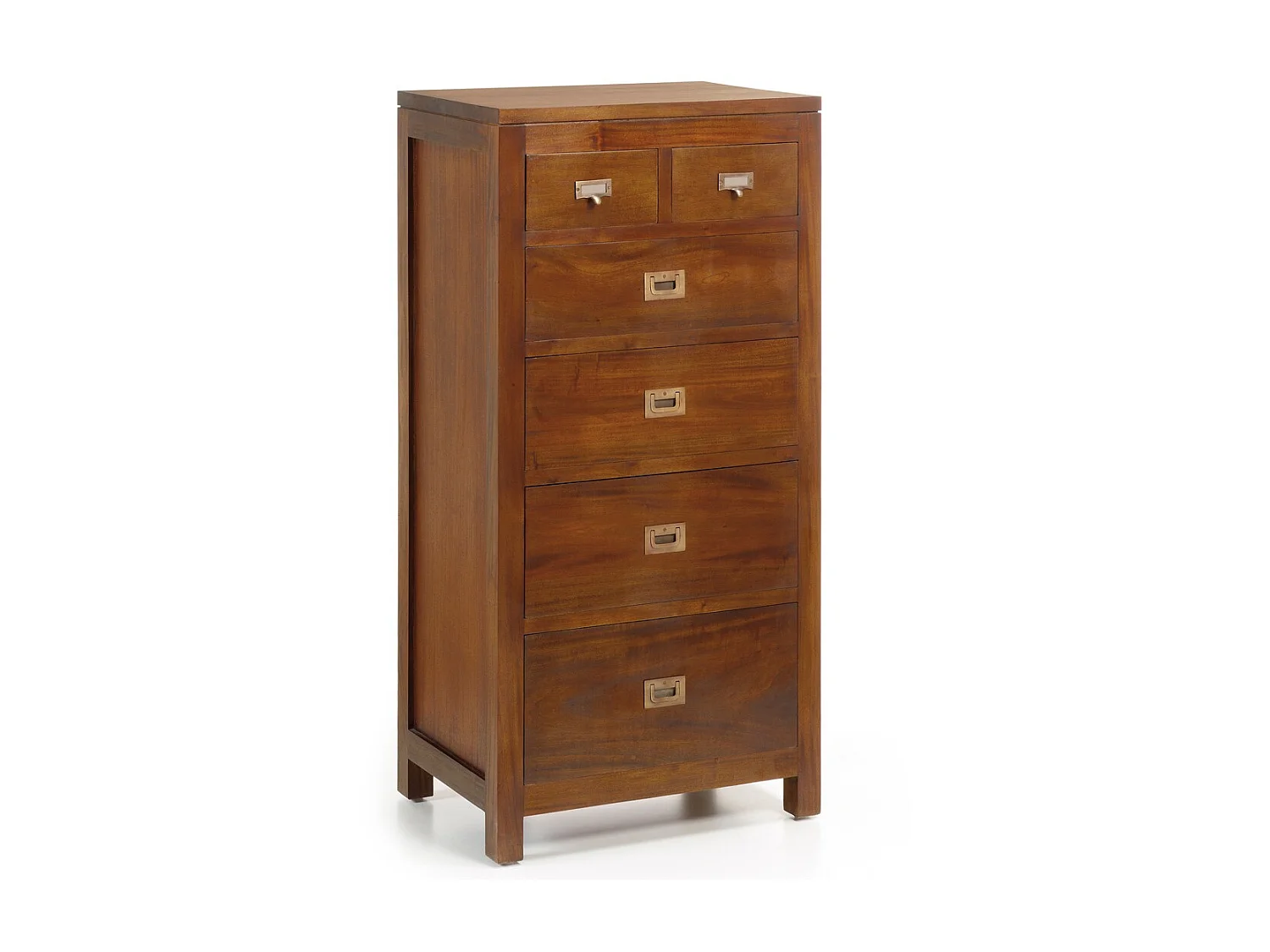 Chiffonnier colonial 6 tiroirs en bois d'acajou massif Falkane 60cm