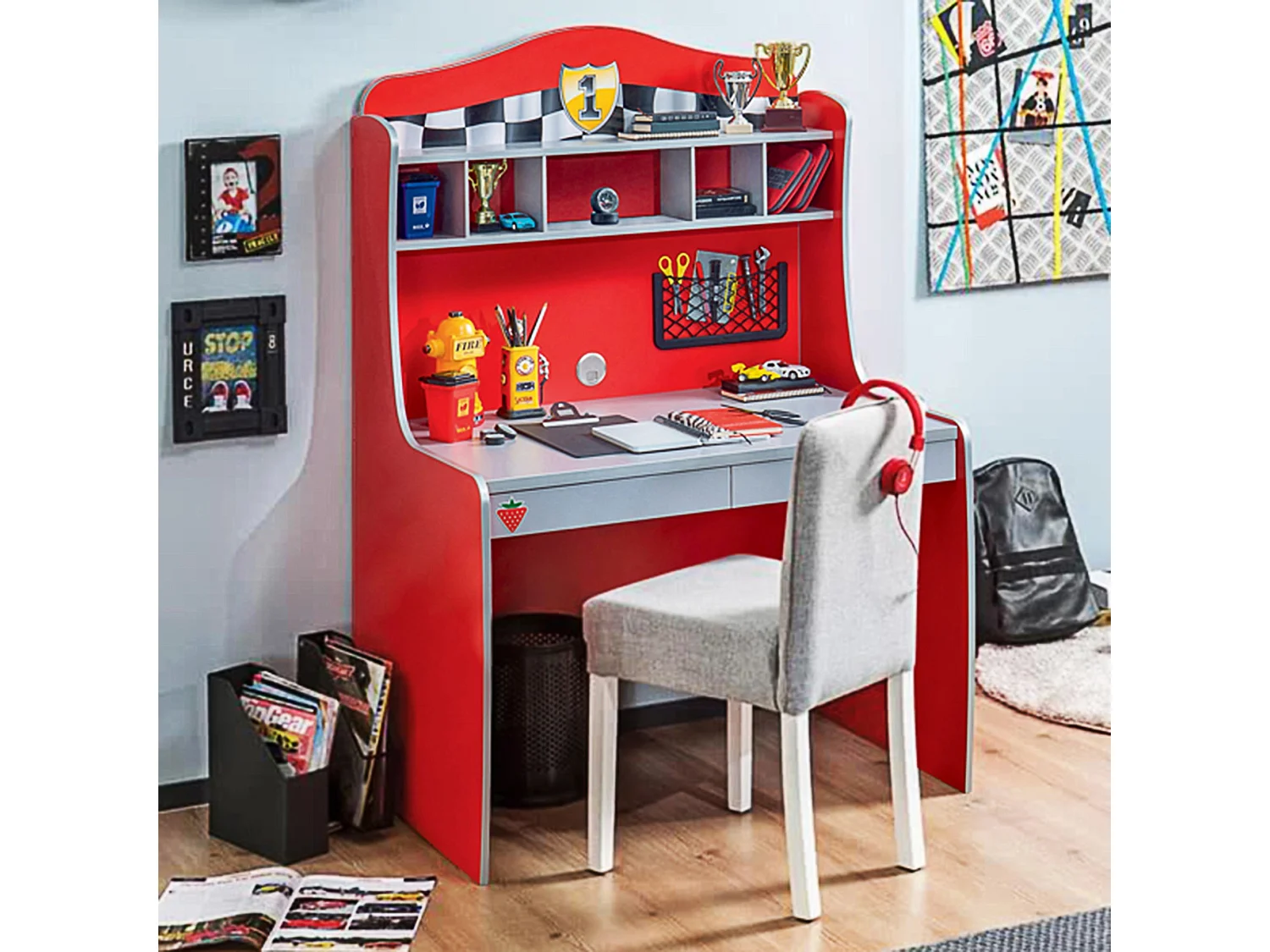 Bureau enfant rouge Racing Kup 2 tiroirs 103cm
