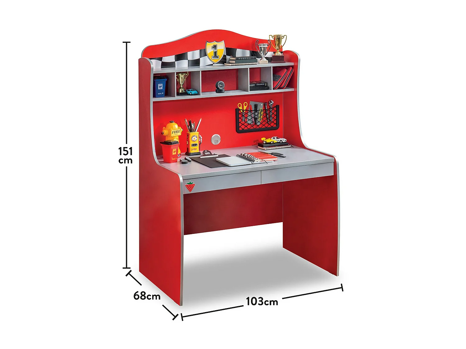 Bureau enfant rouge Racing Kup 2 tiroirs 103cm