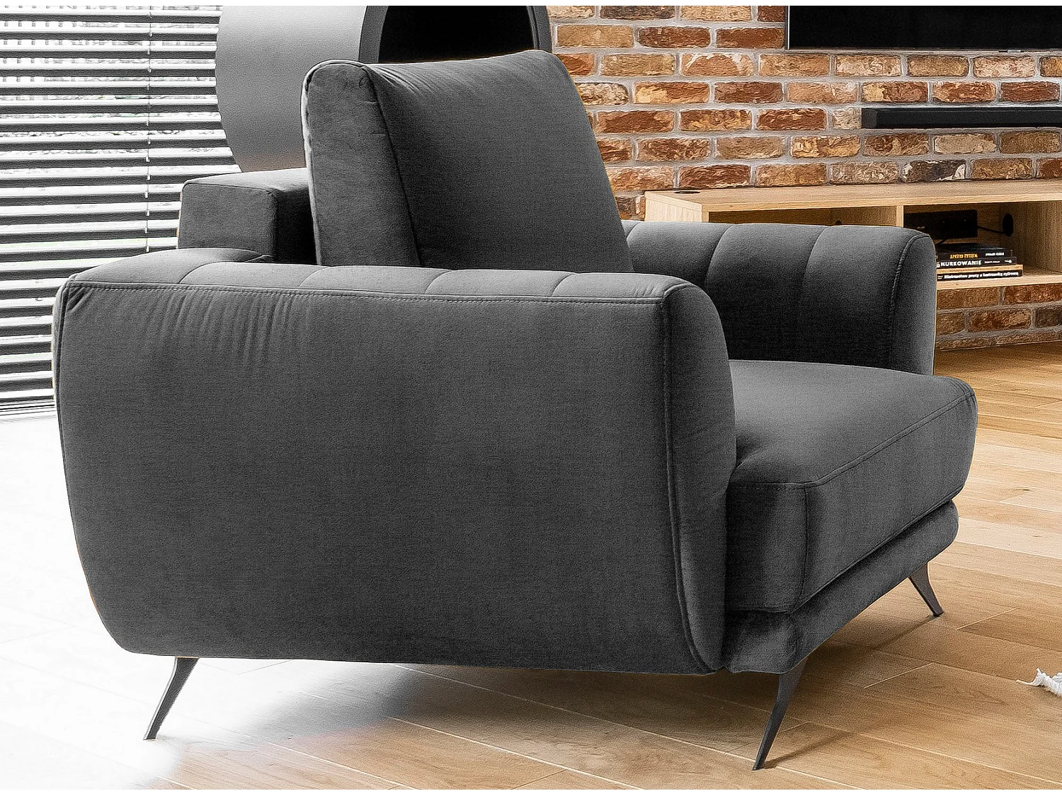 Ensemble canapé convertible velours gris foncé Zora - 1 canapé 3 places + 1 fauteuil + 1 pouf