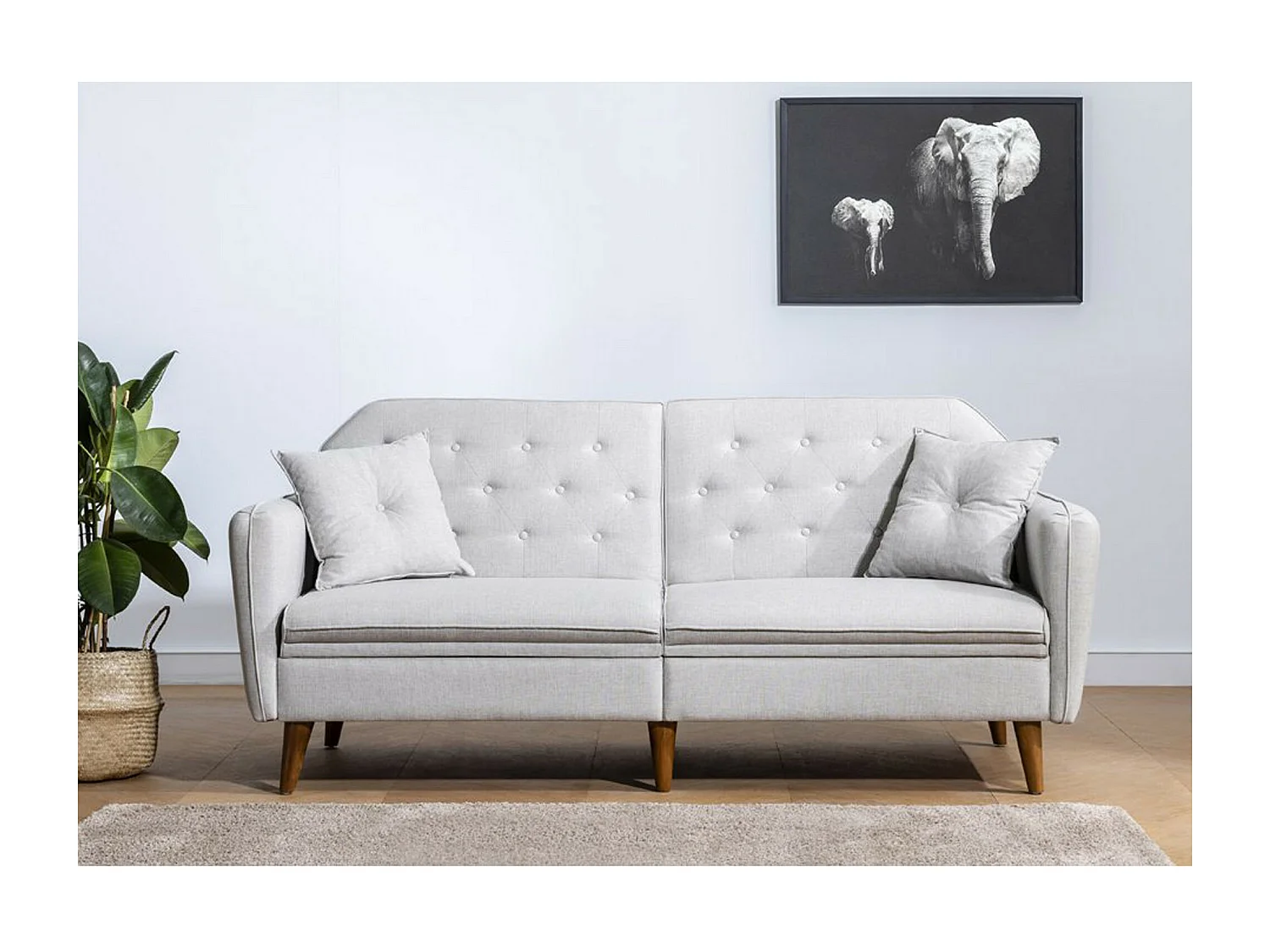 Ensemble Canapé 3 places convertible et 1 fauteuil tissu crème Touka