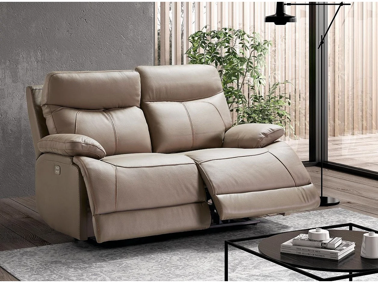 Ensemble canapé de relaxation 3 places électrique 2 places fixe cuir beige Ducka