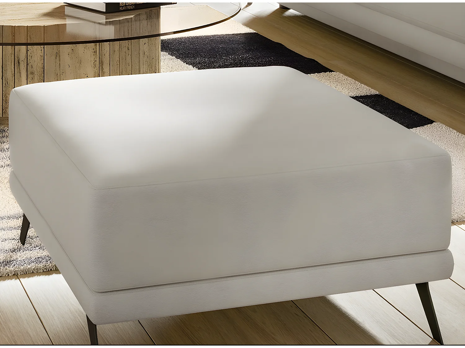 Ensemble canapé convertible simili cuirl blanc Zora - 1 canapé 3 places + 1 fauteuil + 1 pouf