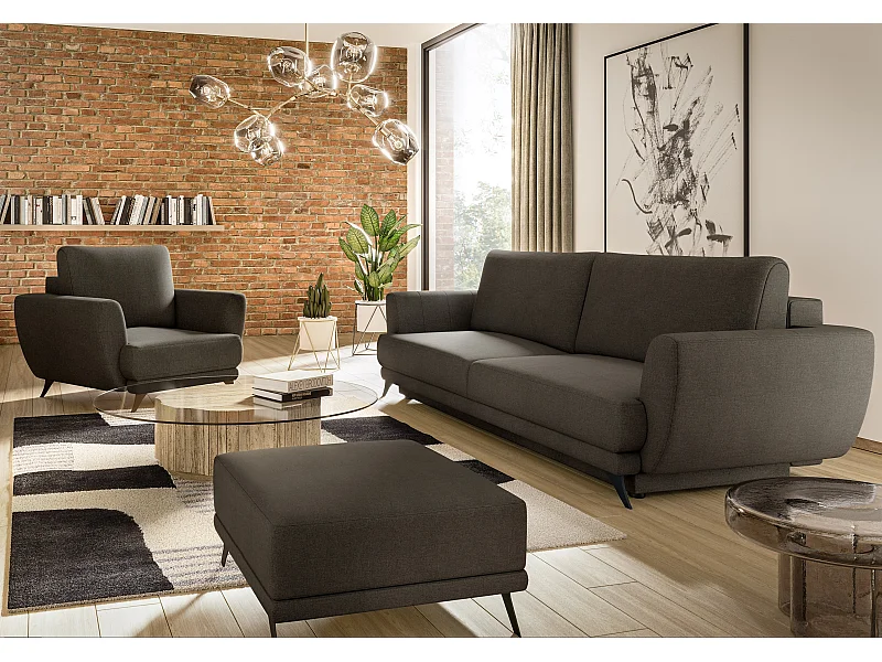 Ensemble canapé convertible tissu marron Zora - 1 canapé 3 places + 1 fauteuil + 1 pouf